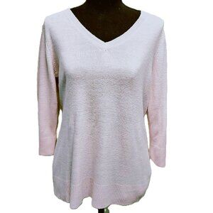 Women's Sweater Petite Large V Neck 3/4 length sleeves Pale Pink